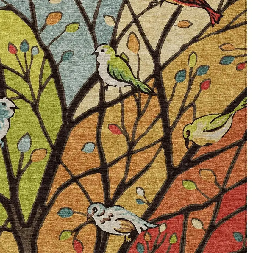 Gold Red And Green Botanical Leaves Washable Indoor Outdoor Area Rug Photo 6