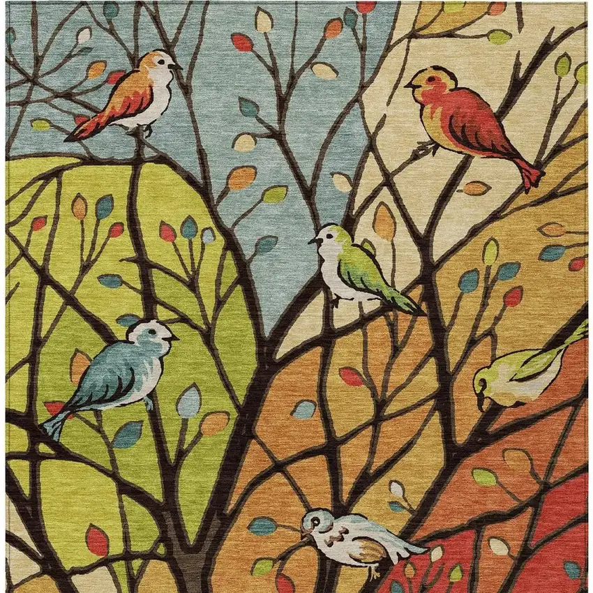 Gold Red And Green Botanical Leaves Washable Indoor Outdoor Area Rug Photo 4