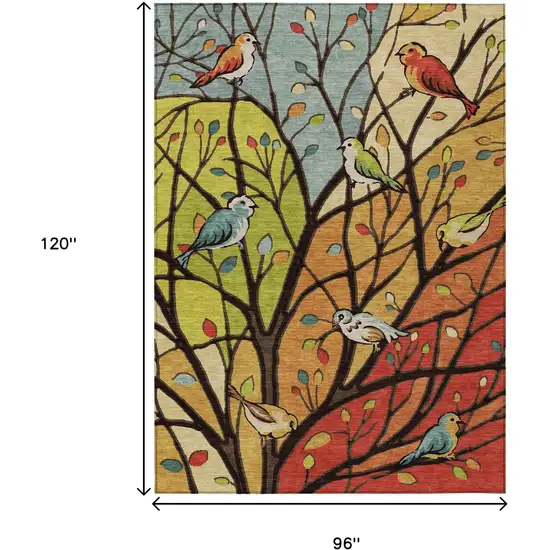 Gold Red And Green Botanical Leaves Washable Indoor Outdoor Area Rug Photo 3