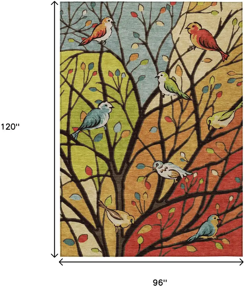 Gold Red And Green Botanical Leaves Washable Indoor Outdoor Area Rug Photo 3