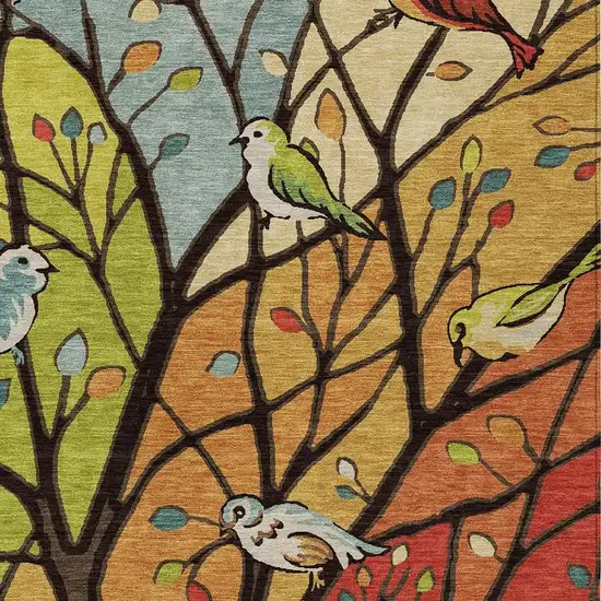 Gold Red And Green Botanical Leaves Washable Indoor Outdoor Area Rug Photo 6