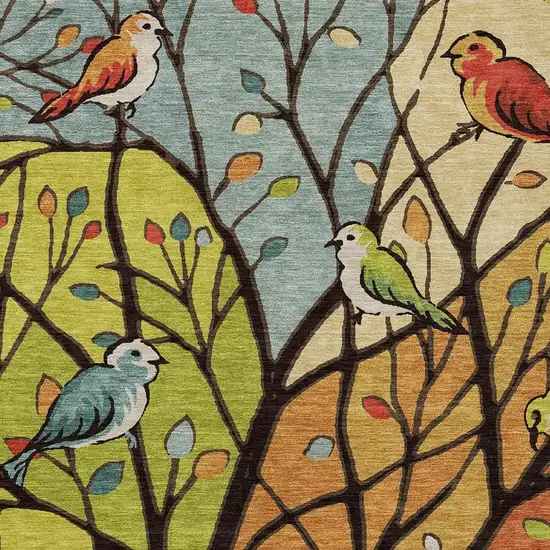 Gold Red And Green Botanical Leaves Washable Indoor Outdoor Area Rug Photo 6