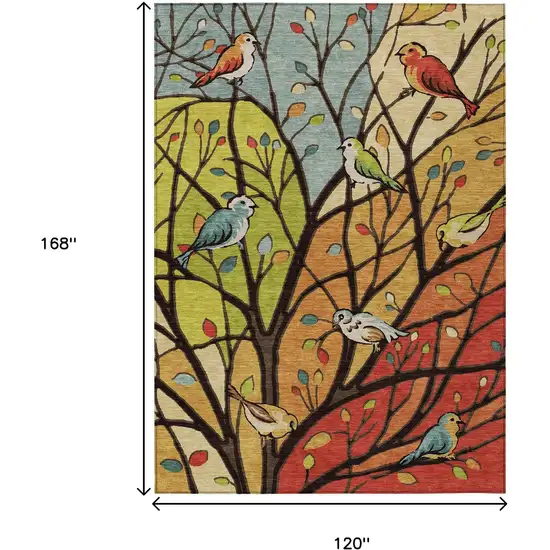 Gold Red And Green Botanical Leaves Washable Indoor Outdoor Area Rug Photo 3