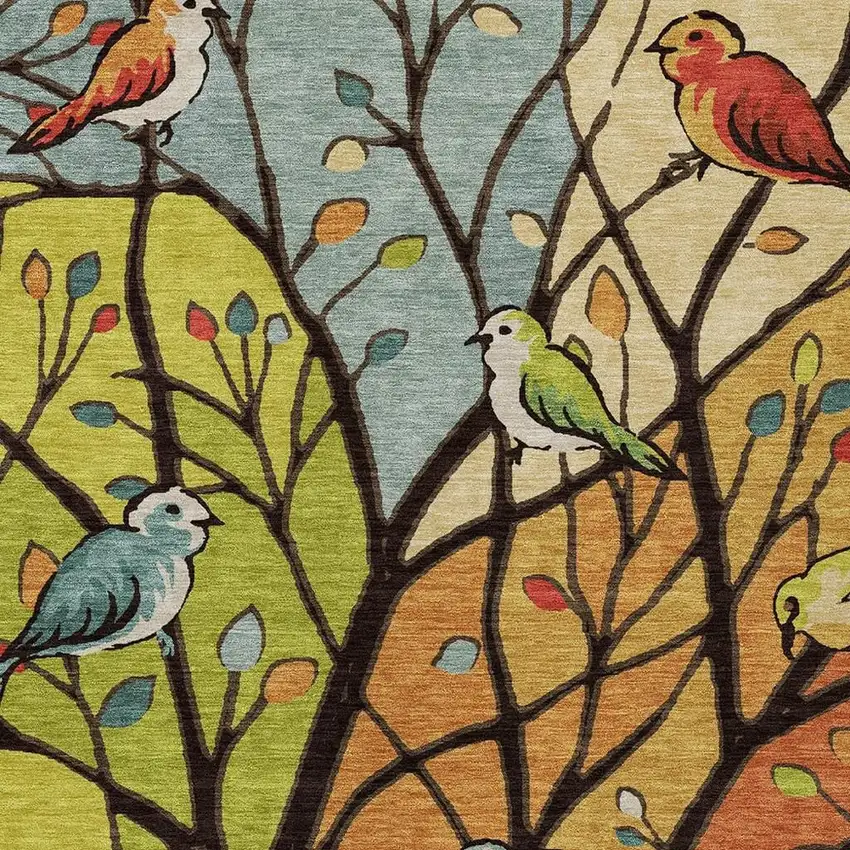 Gold Red And Green Botanical Leaves Washable Indoor Outdoor Area Rug Photo 6