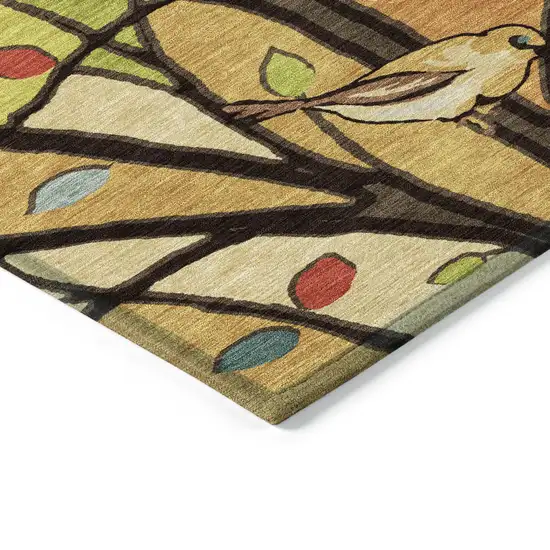 Gold Red And Green Botanical Leaves Washable Indoor Outdoor Area Rug Photo 5