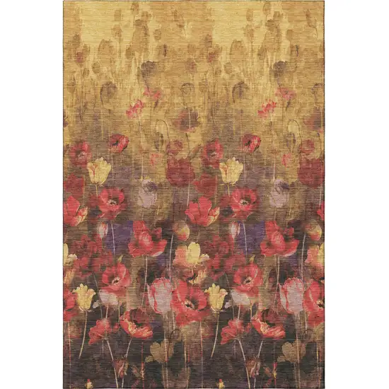 Gold Red And Yellow Floral Washable Area Rug With UV Protection Photo 3