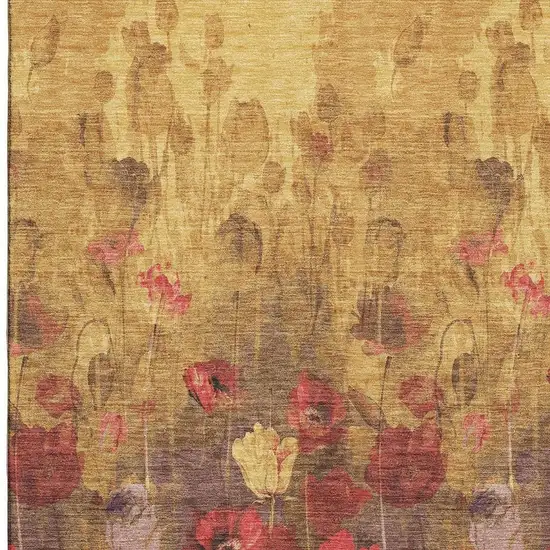 Gold Red And Yellow Floral Washable Area Rug With UV Protection Photo 2