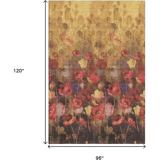 Gold Red And Yellow Floral Washable Area Rug With UV Protection Photo 8