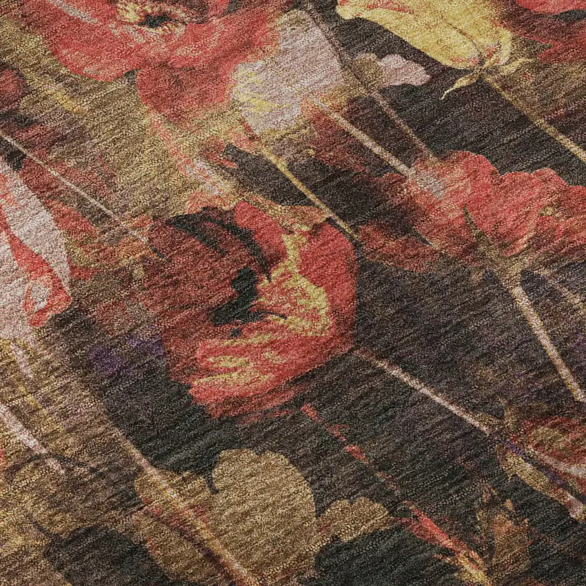 Gold Red And Yellow Floral Washable Area Rug With UV Protection Photo 9