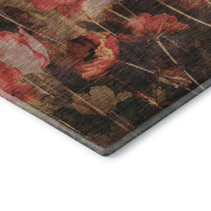 Gold Red And Yellow Floral Washable Area Rug With UV Protection Photo 7