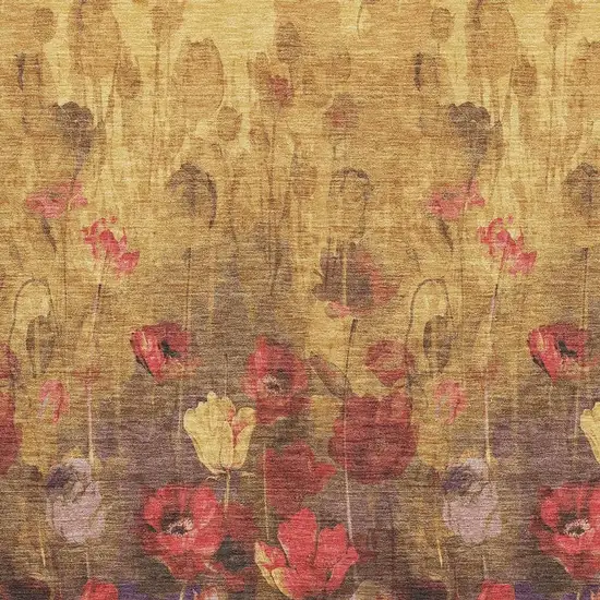 Gold Red And Yellow Floral Washable Area Rug With UV Protection Photo 2
