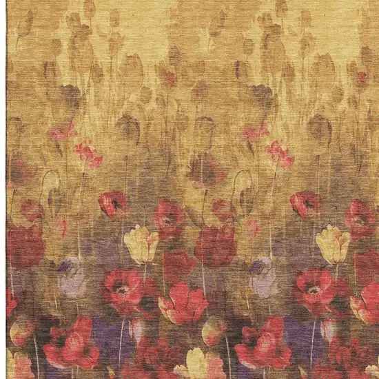 Gold Red And Yellow Floral Washable Area Rug With UV Protection Photo 3