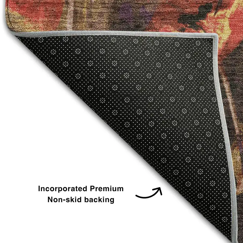 Gold Red And Yellow Floral Washable Area Rug With UV Protection Photo 6