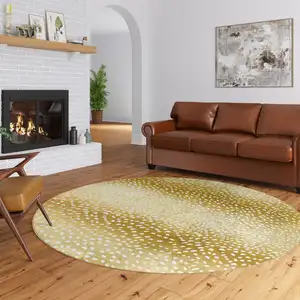 Photo of Gold Round Gazelle Print Shag Handmade Non Skid Area Rug