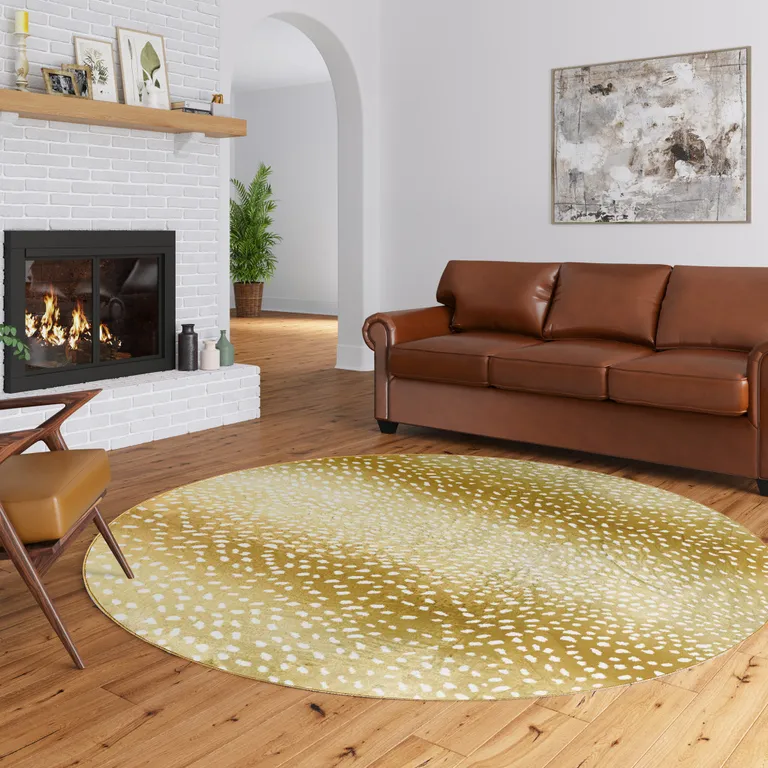 Gold Round Gazelle Print Shag Handmade Non Skid Area Rug Photo 1