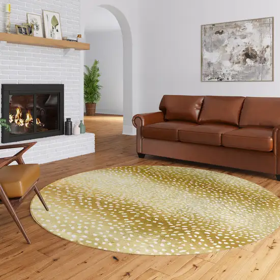 Gold Round Gazelle Print Shag Handmade Non Skid Area Rug Photo 1