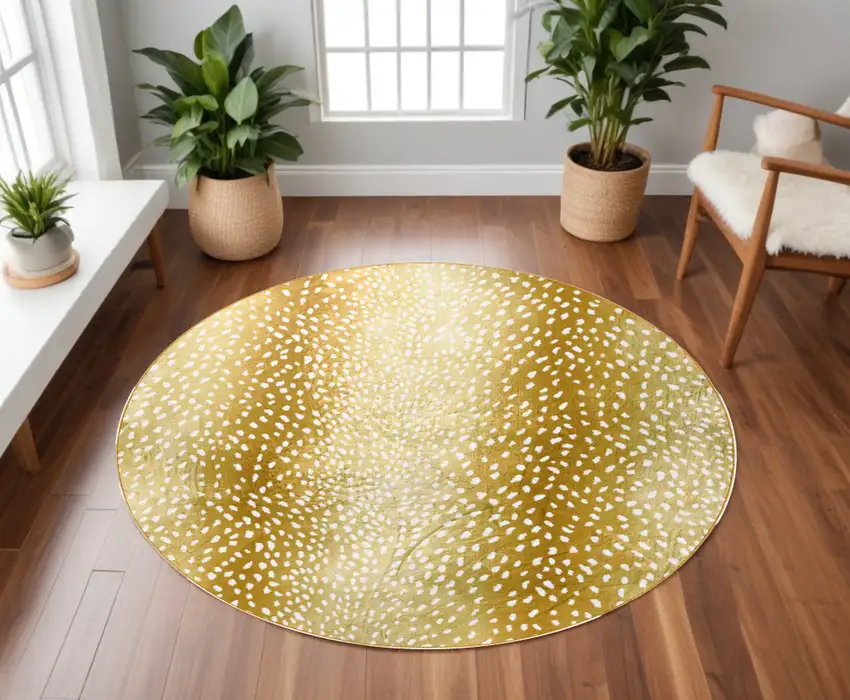 8' X 8' Gold Round Gazelle Print Shag Handmade Non Skid Area Rug Photo 2
