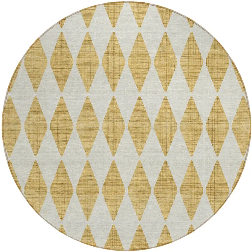 Gold Round Geometric Washable Non Skid Indoor Outdoor Area Rug Photo 2