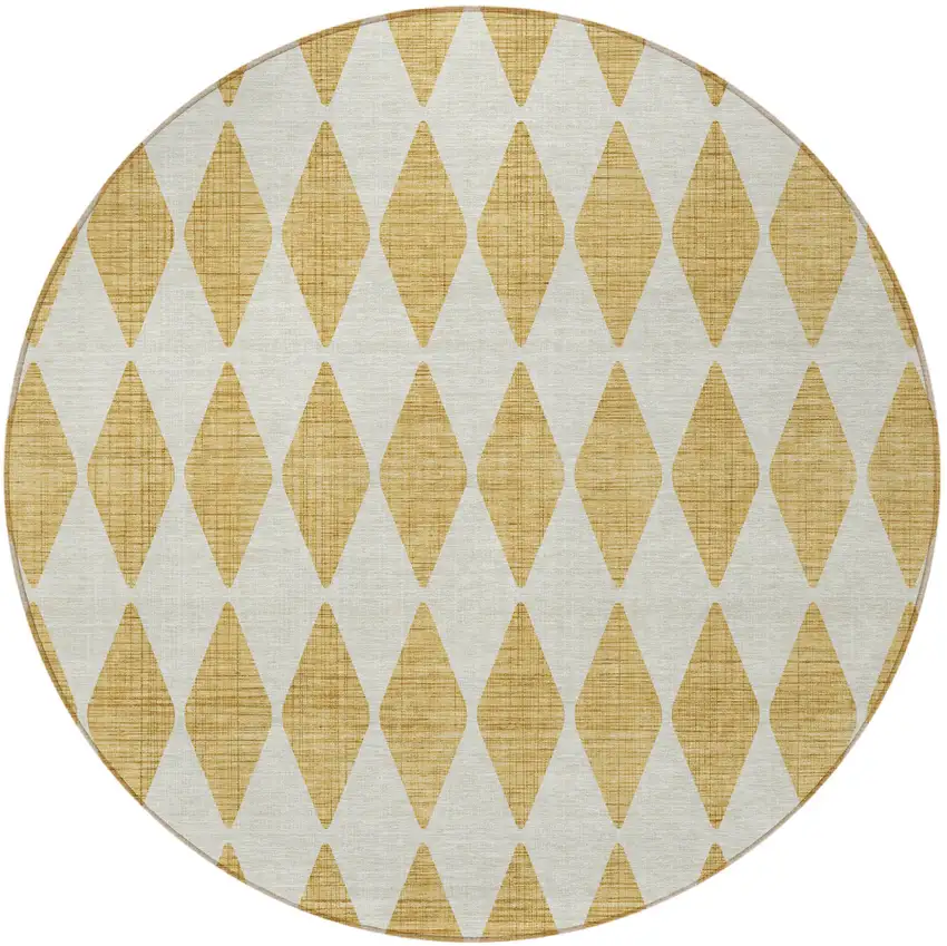 Gold Round Geometric Washable Non Skid Indoor Outdoor Area Rug Photo 5