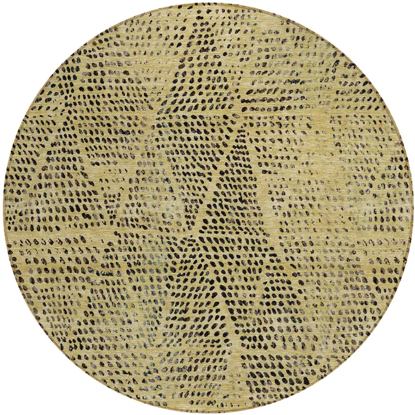 Gold Round Geometric Washable Non Skid Indoor Outdoor Area Rug Photo 2