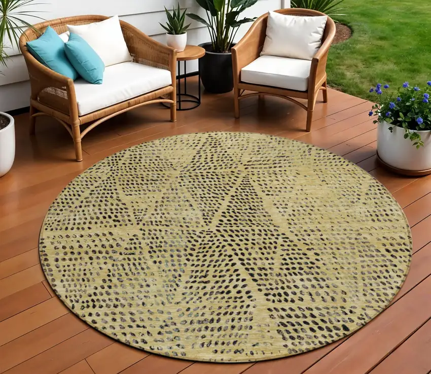Gold Round Geometric Washable Non Skid Indoor Outdoor Area Rug Photo 1