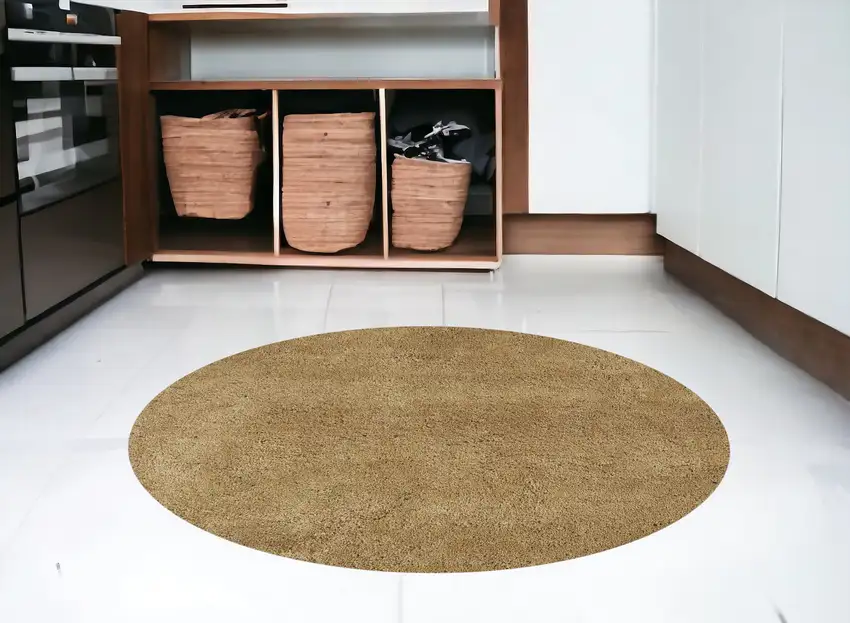 6' Gold Round Indoor Shag Rug Photo 1