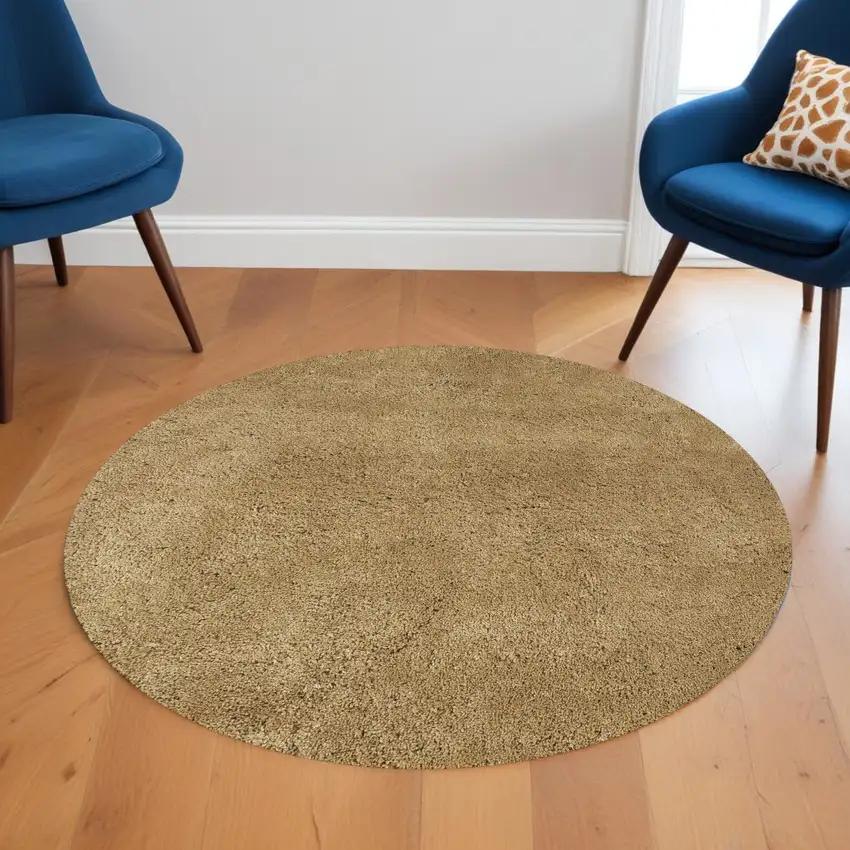 6' Gold Hand Woven Round Rug Photo 1