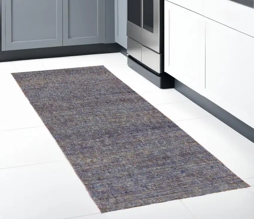 Blue and Ivory Power Loom Runner Rug Photo 1