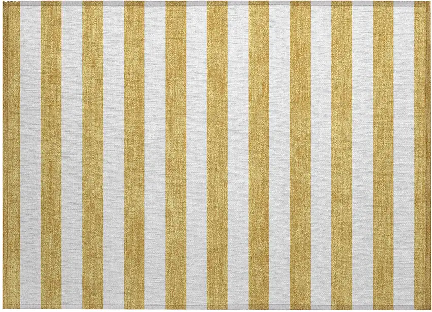 Gold Striped Washable Non Skid Indoor Outdoor Area Rug Photo 2