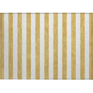 Photo of Gold Striped Washable Non Skid Indoor Outdoor Area Rug
