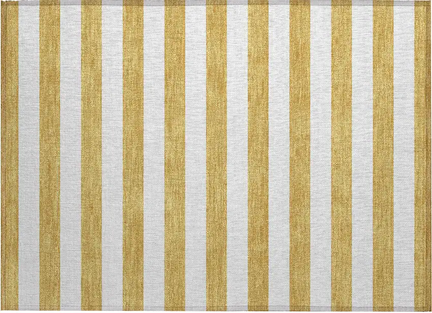 Gold Striped Washable Non Skid Indoor Outdoor Area Rug Photo 2