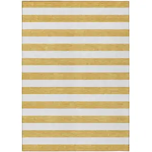 Photo of Gold Striped Washable Non Skid Indoor Outdoor Area Rug