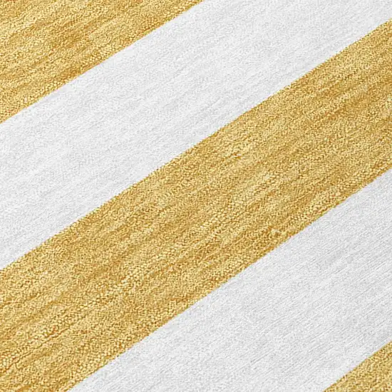 Gold Striped Washable Non Skid Indoor Outdoor Area Rug Photo 8