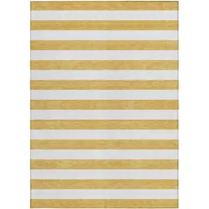 Photo of Gold Striped Washable Non Skid Indoor Outdoor Area Rug