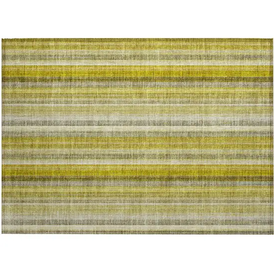 Gold Striped Washable Non Skid Indoor Outdoor Area Rug Photo 2