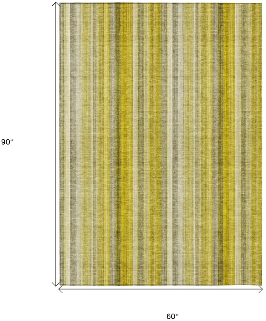 Gold Striped Washable Non Skid Indoor Outdoor Area Rug Photo 3