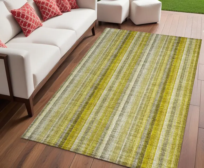 Gold Striped Washable Non Skid Indoor Outdoor Area Rug Photo 1