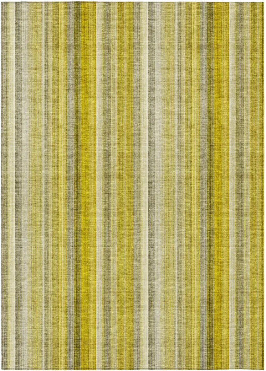 Gold Striped Washable Non Skid Indoor Outdoor Area Rug Photo 2