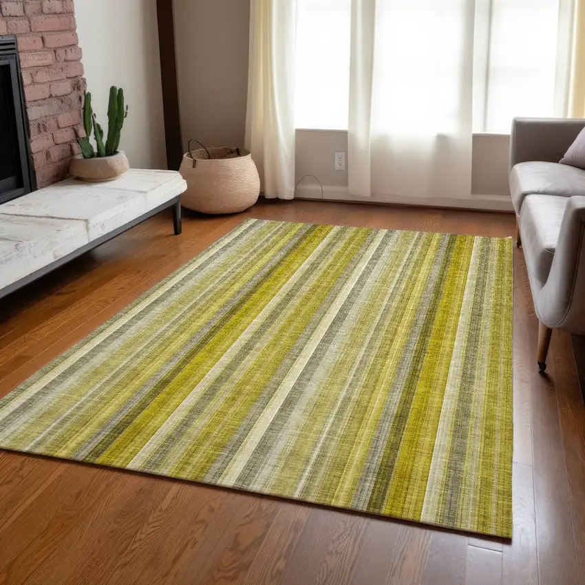 Gold Striped Washable Non Skid Indoor Outdoor Area Rug Photo 9