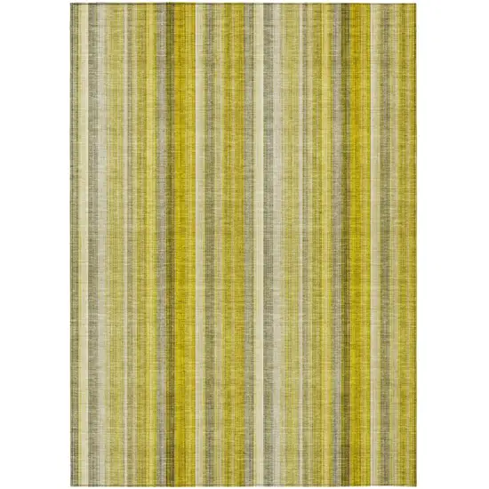 Gold Striped Washable Non Skid Indoor Outdoor Area Rug Photo 2