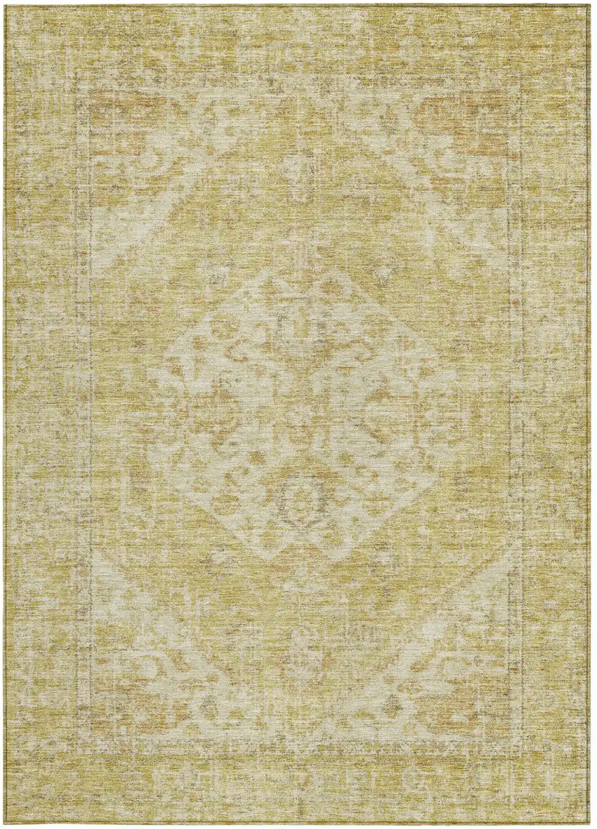Gold Tan And Beige Oriental Washable Indoor Outdoor Area Rug Photo 6