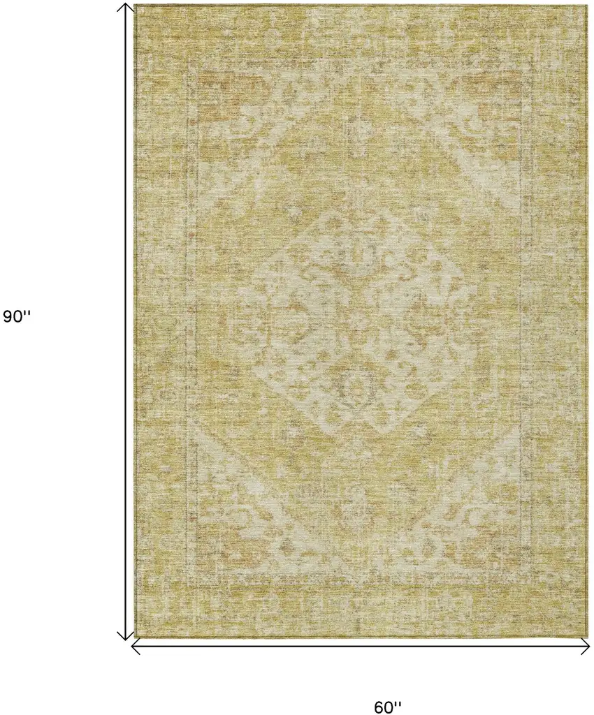 Gold Tan And Beige Oriental Washable Indoor Outdoor Area Rug Photo 7