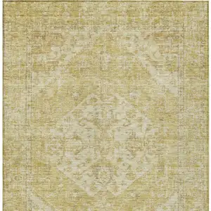 Photo of Gold Tan And Beige Oriental Washable Indoor Outdoor Area Rug