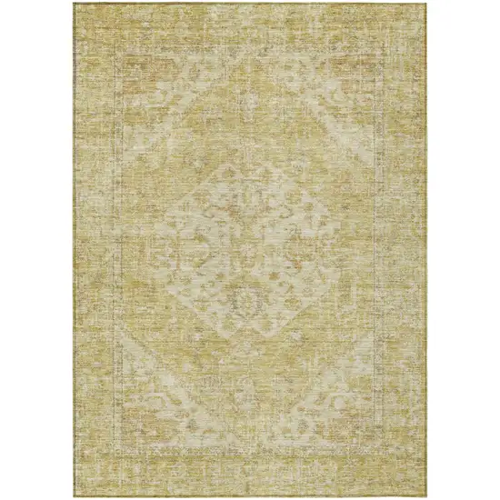 Gold Tan And Beige Oriental Washable Indoor Outdoor Area Rug Photo 2