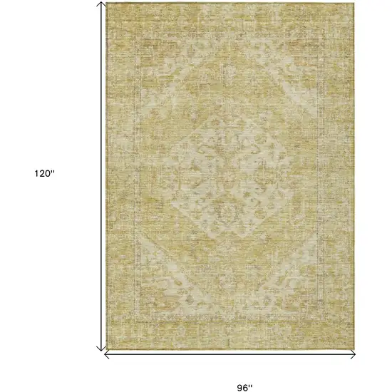 Gold Tan And Beige Oriental Washable Indoor Outdoor Area Rug Photo 7