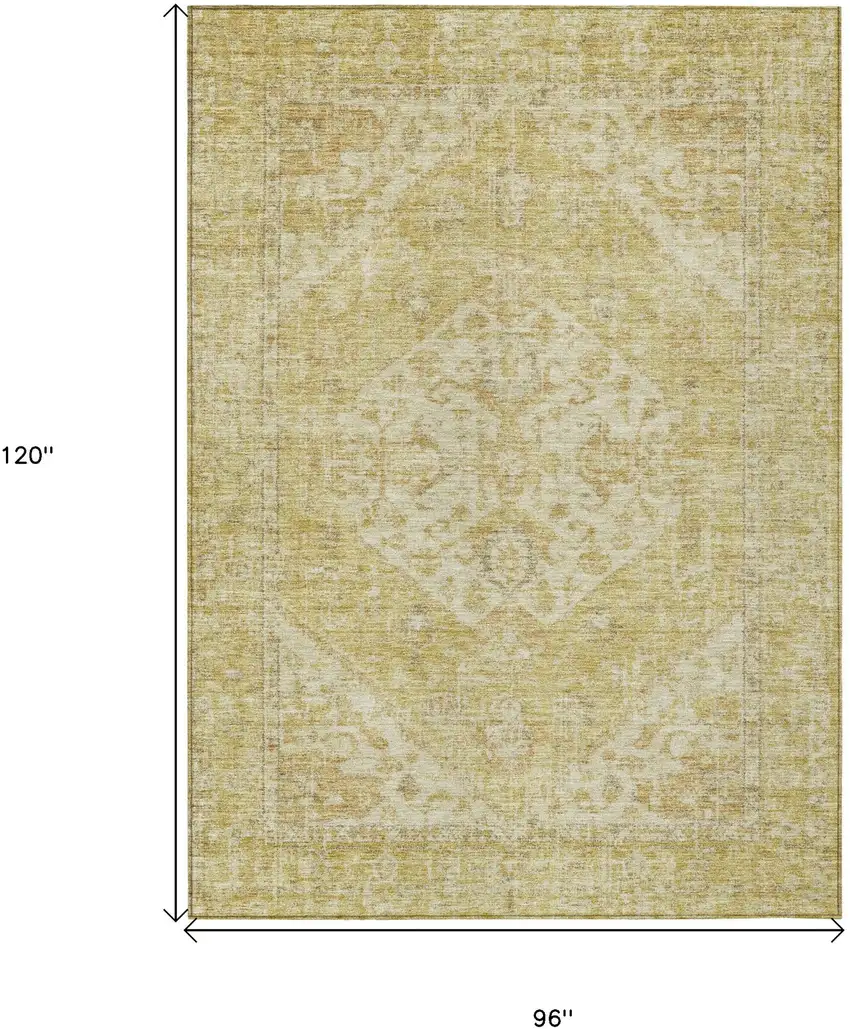 Gold Tan And Beige Oriental Washable Indoor Outdoor Area Rug Photo 7
