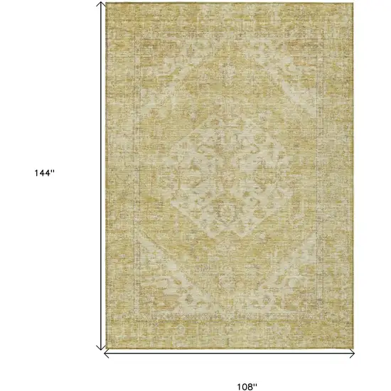Gold Tan And Beige Oriental Washable Indoor Outdoor Area Rug Photo 7