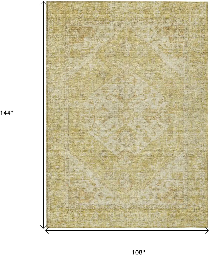 Gold Tan And Beige Oriental Washable Indoor Outdoor Area Rug Photo 7