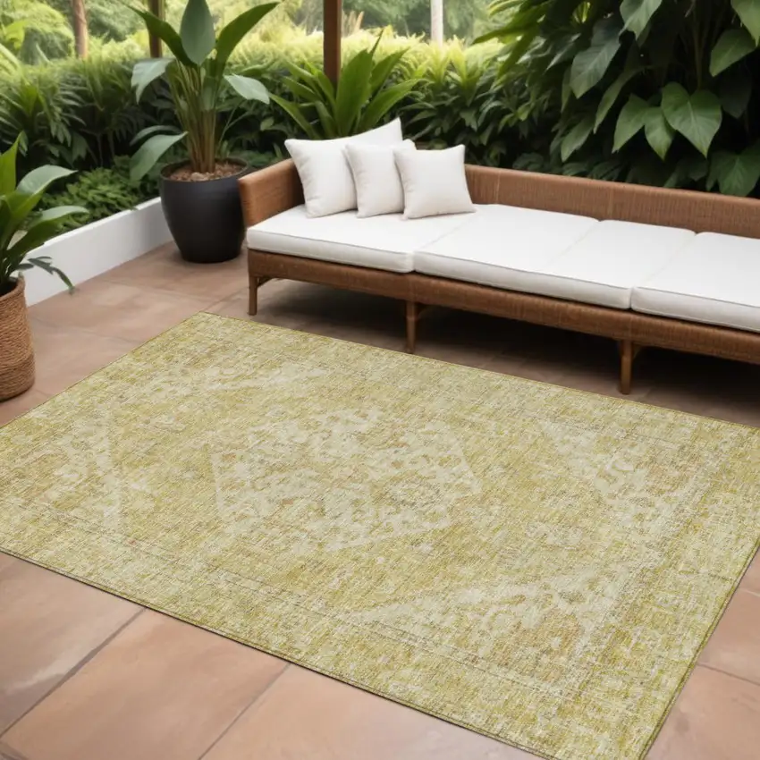Gold Tan And Beige Oriental Washable Indoor Outdoor Area Rug Photo 1