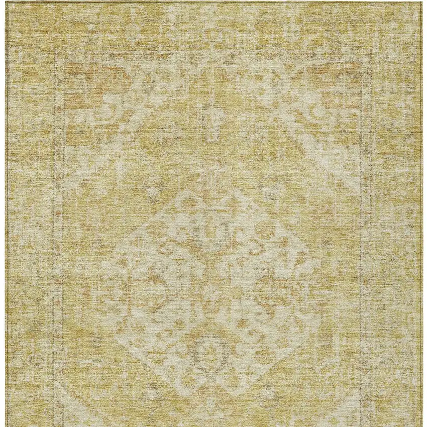 Gold Tan And Beige Oriental Washable Indoor Outdoor Area Rug Photo 6